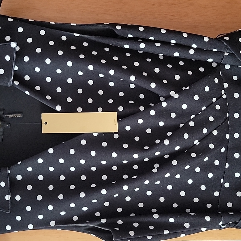 Donna Karan Sleeveless Fit & Flare High-Low Polka-Dot Dress - Picture 3 of 5